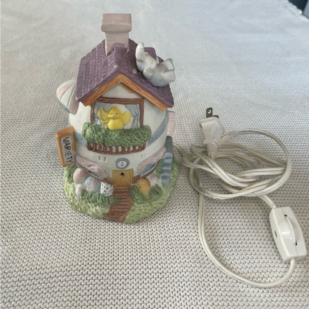 Vintage ceramic bunny house nightlight lamp nursery decor Easter cottage